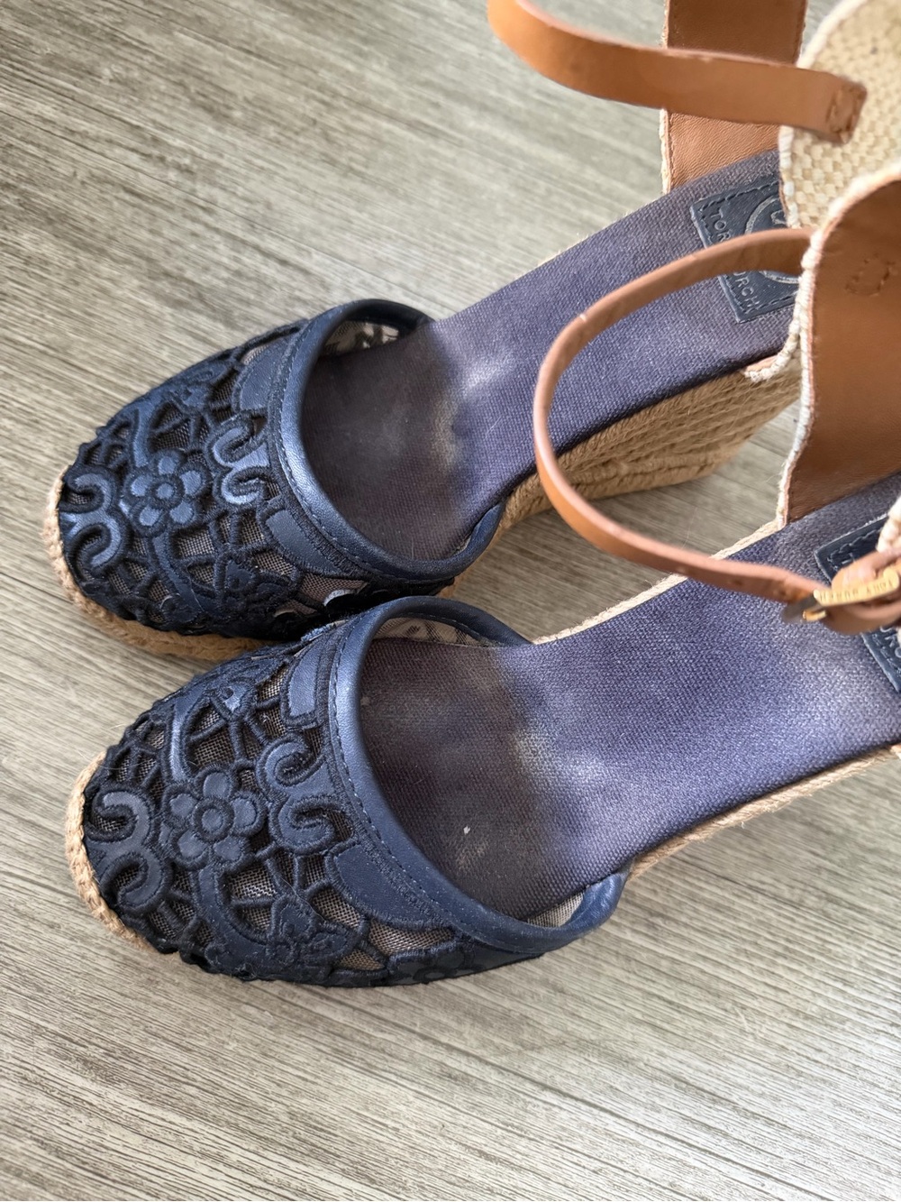 Tory Burch navy Lace Espadrille Wedge Sandals - Picture 6 of 6